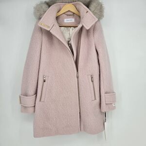 NWT $460 Calvin Klein 50% Wool Womens M Parka Coat Faux Fur Trim Hood Apres Ski